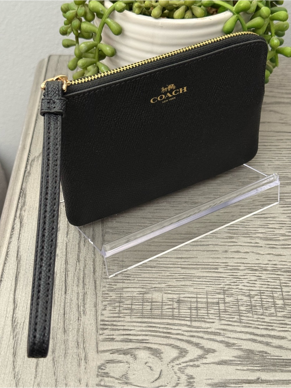 Coach Black Wristlet with Gold Coach Carriage Emblem NWOT